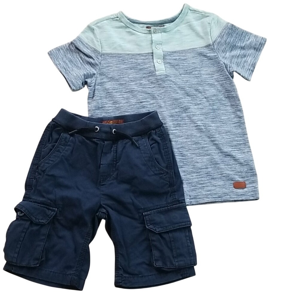 7 For All Mankind Boys Blue Short Shirt Outfit Set Size 5 6 Summer Casual Kids